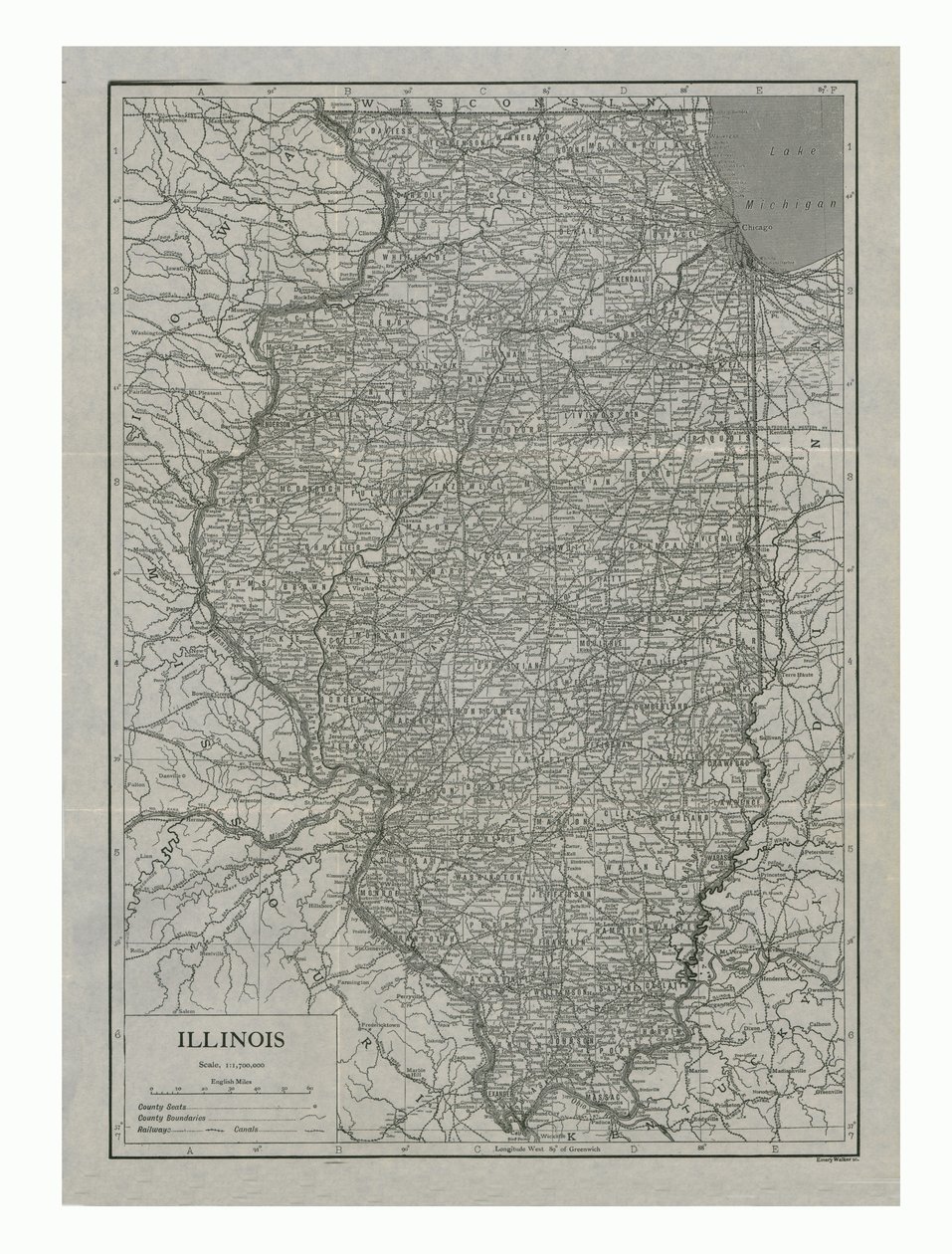 Mapa de Illinois, EUA, c1910s. de Emery Walker