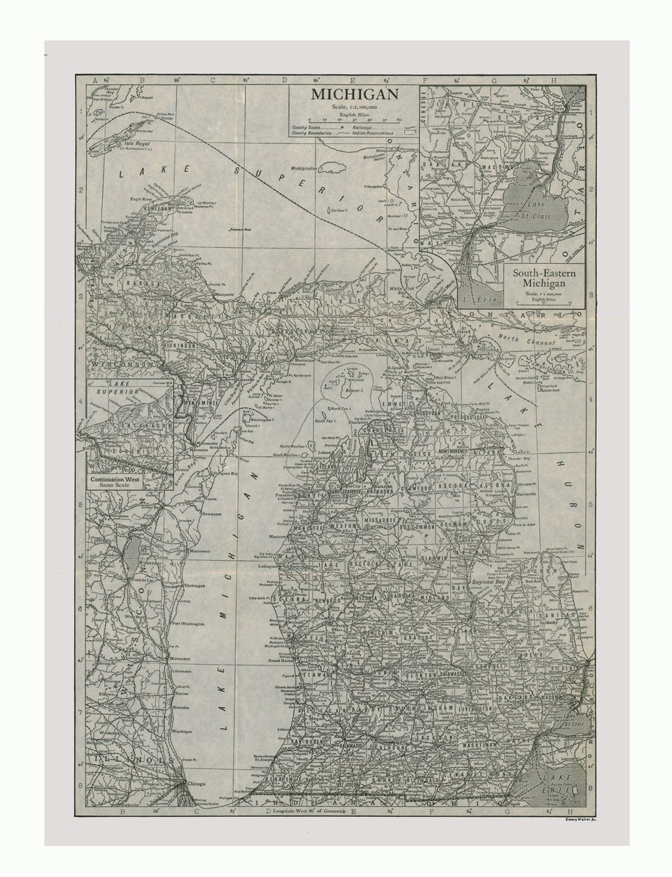 Mapa de Michigan, EUA, c1900. de Emery Walker