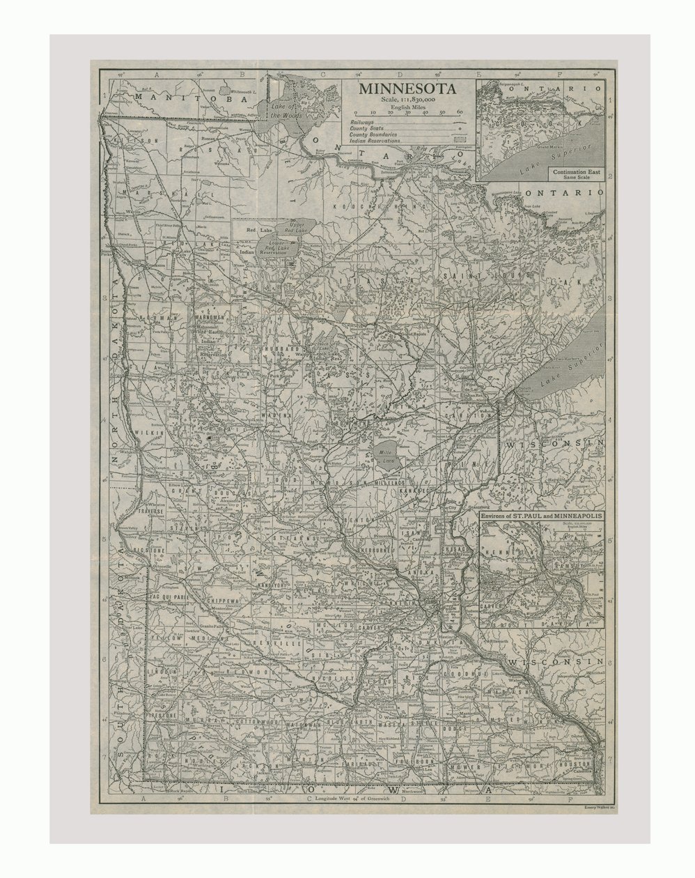 Mapa de Minnesota, EUA, c1900s. de Emery Walker
