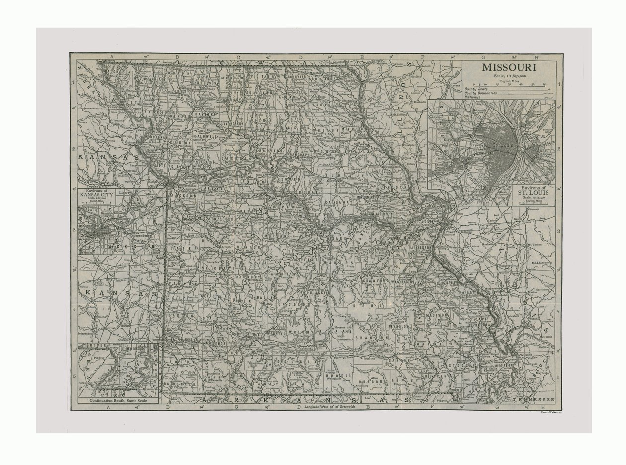 Mapa do Missouri, EUA, c1900s. de Emery Walker