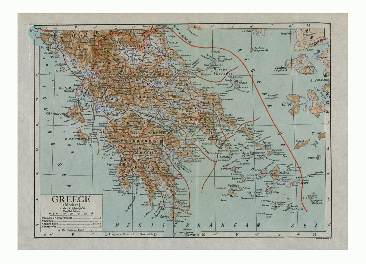 Mapa da Grécia moderna, c1910s. de Emery Walker