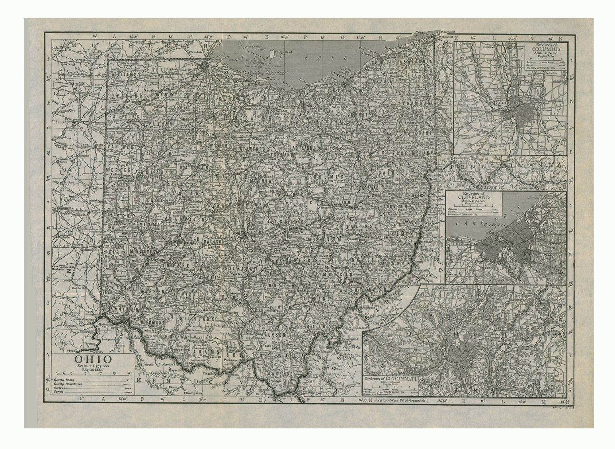 Mapa de Ohio, EUA, c1910s. de Emery Walker