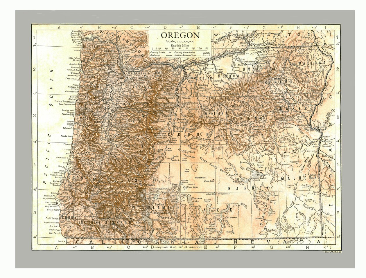 Mapa de Oregon, c1910. de Emery Walker