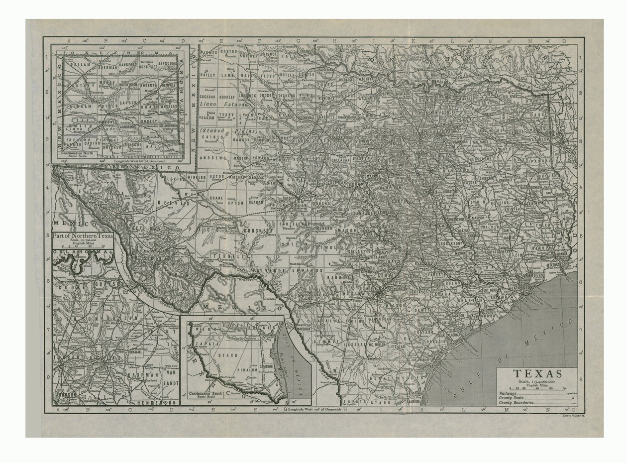 Mapa do Texas, EUA, c1910s. de Emery Walker