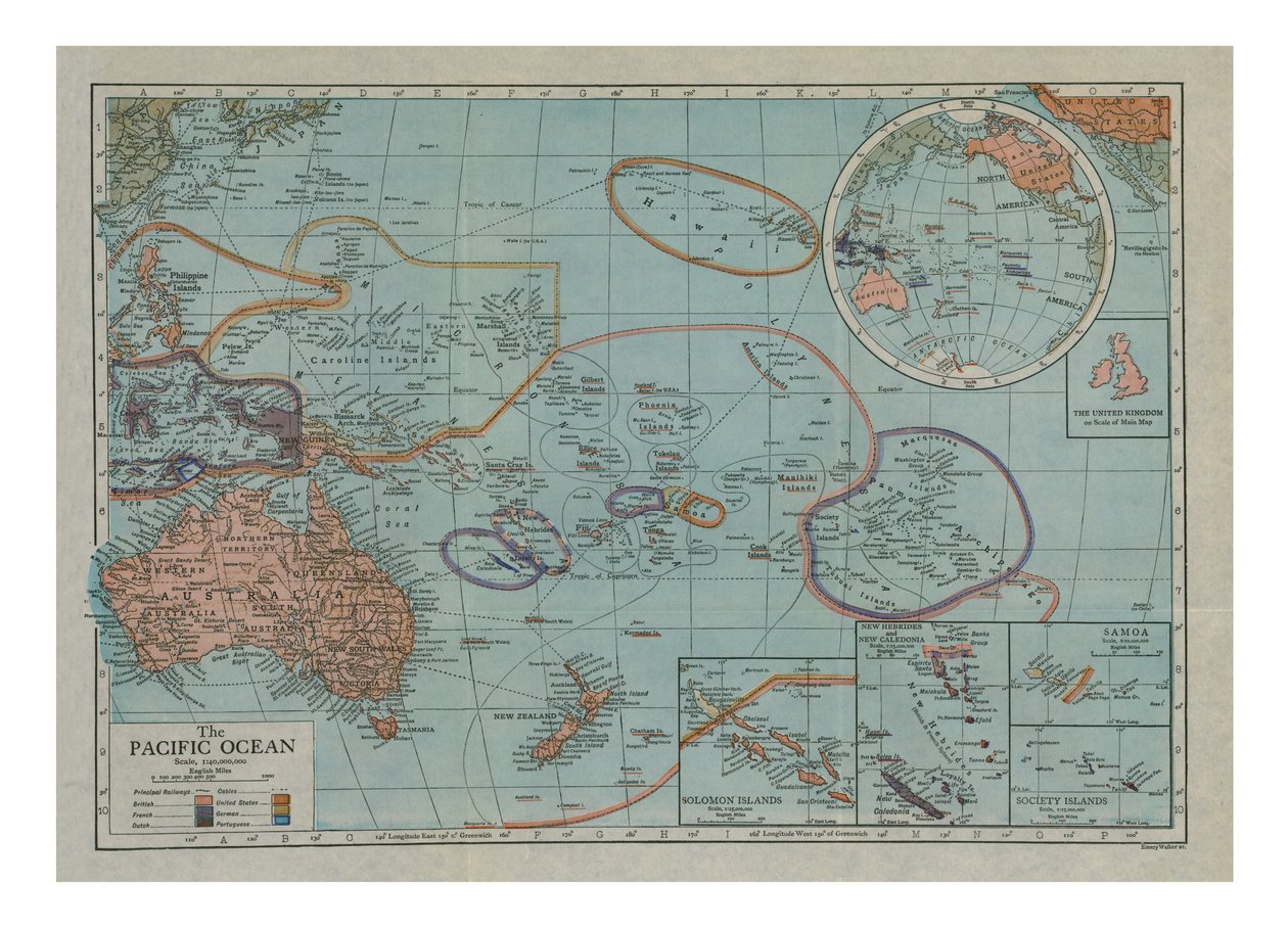 Mapa do Oceano Pacífico, c1910s. de Emery Walker