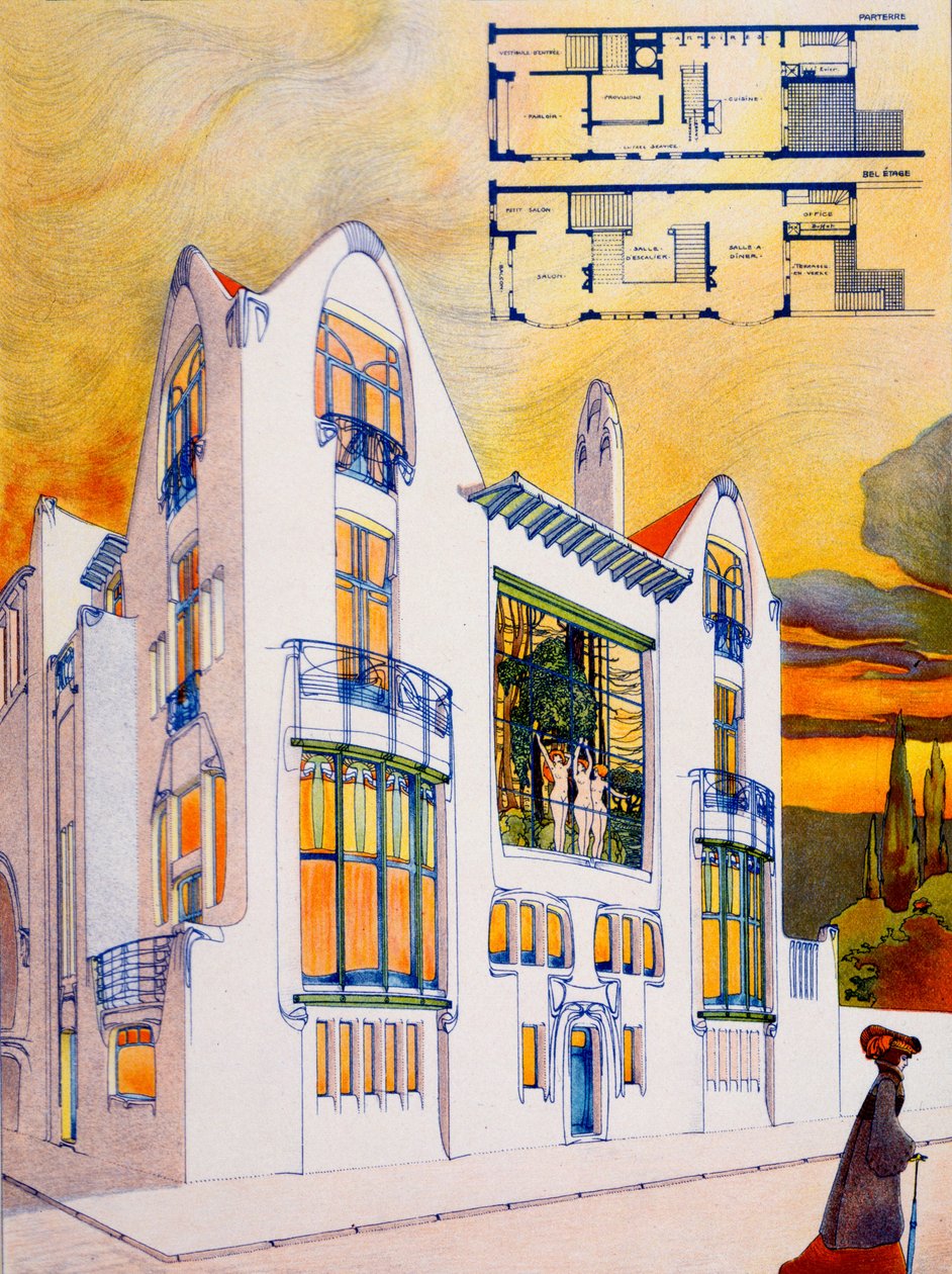 House Design, c.1905-6 (aguarela e caneta sobre papel) de Emiel van Averbeke