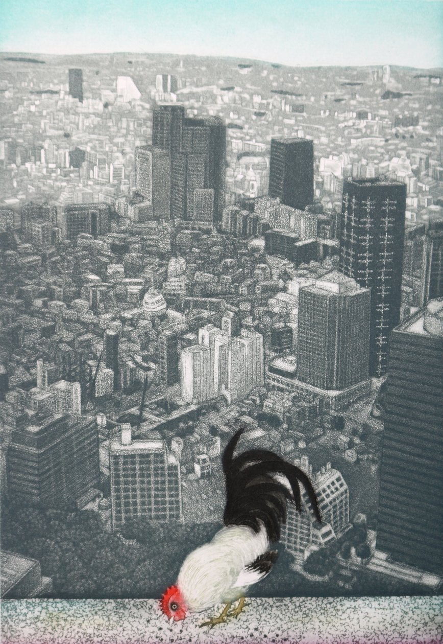 O galo de Jakucyu, 2009 (gravura) de Emiko Aida