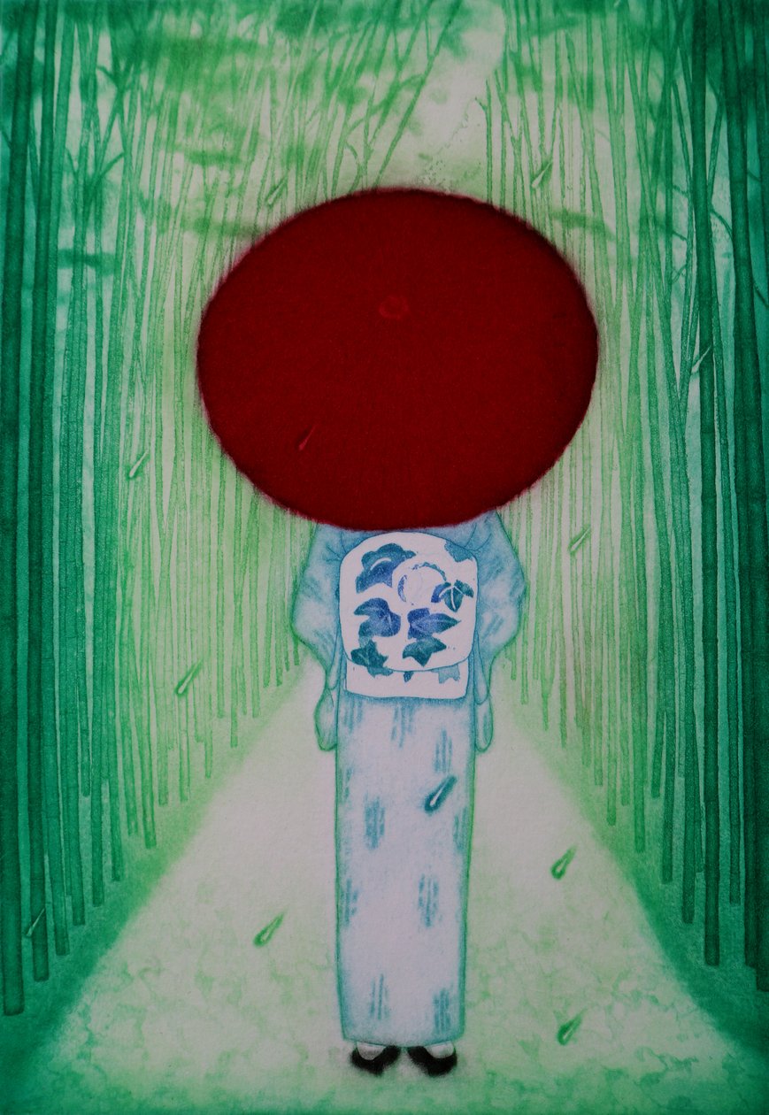 Guarda-chuva vermelho, 2007 (gravura) de Emiko Aida