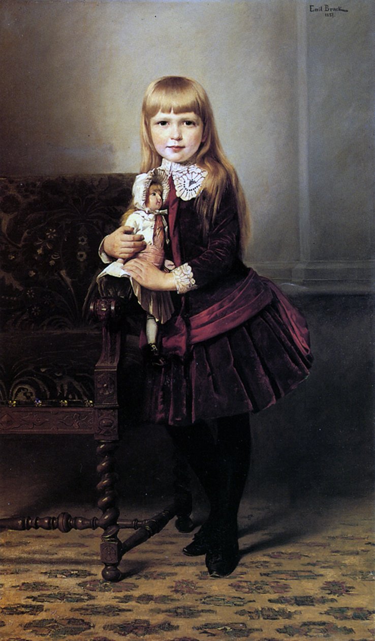 Menina jovem, com, dela, boneca, 1887 de Emil Brack