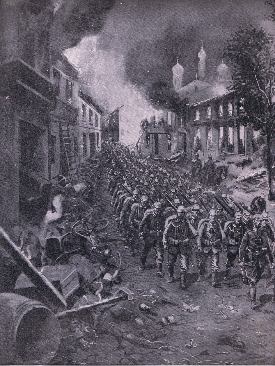 A invasão de Brest-Litowski pelas tropas alemãs , de The Illustrated History of the World War 1914-1915 pub. pela Union Berlagsefellfchaft de Emil (after) Limmer