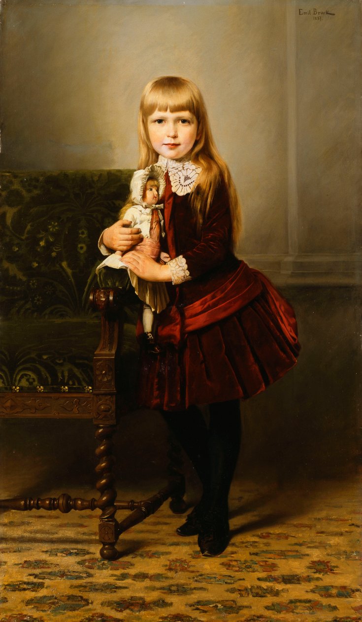 Retrato, jovem, menina, segurando, boneca, 1887 de Emil Brack