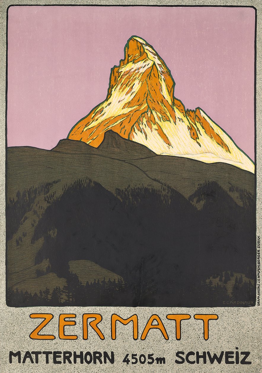 Cartaz de propaganda em Zermatt, Suíça de Emil Cardinaux