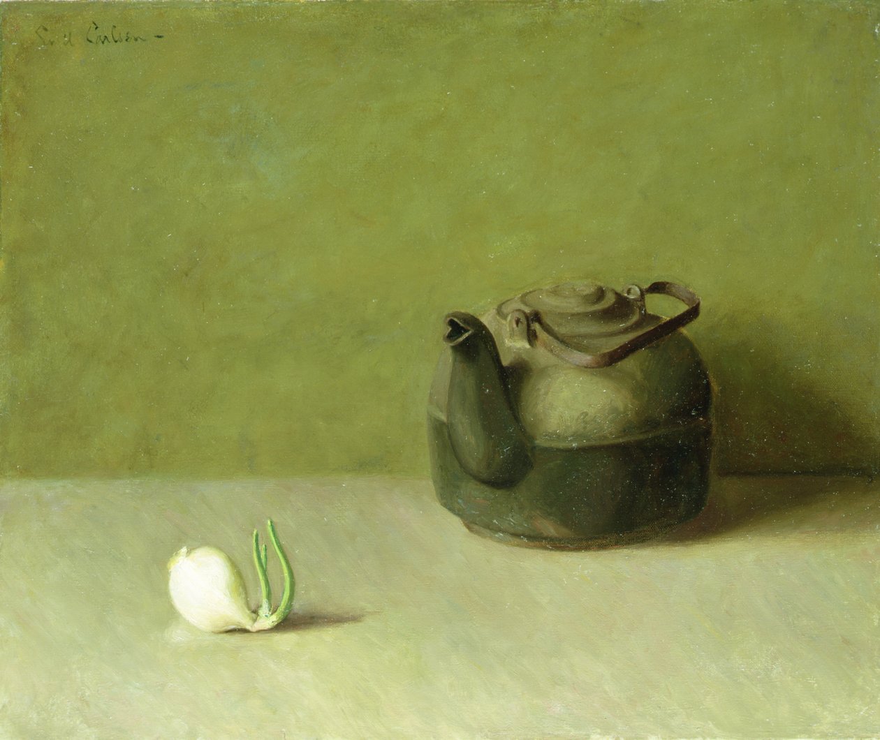Natureza morta com bule e cebola (óleo sobre tela) de Emil Carlsen