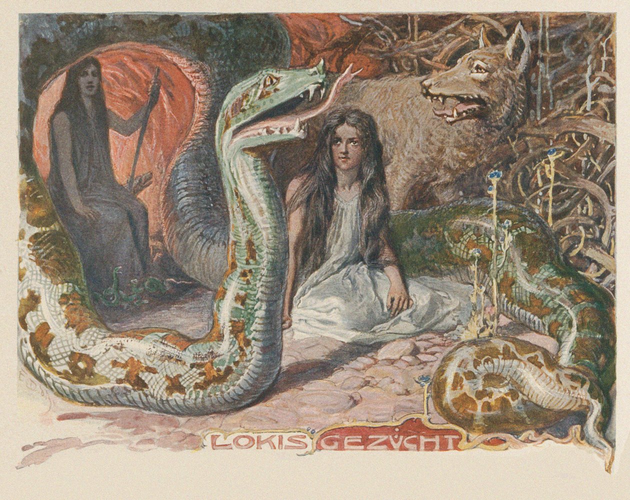 A ninhada de Loki. De Valhalla: Deuses dos Teutões de Emil Doepler