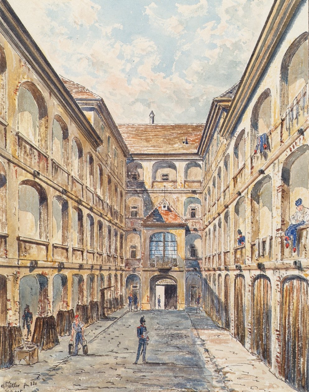 O primeiro pátio do quartel de Salzgries em Viena de Emil Hütter
