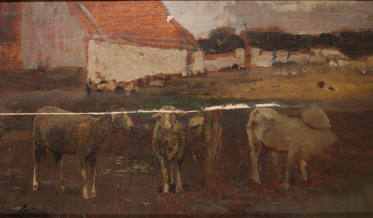 Paisagem da aldeia com ovelhas de Emil Jakob Schindler