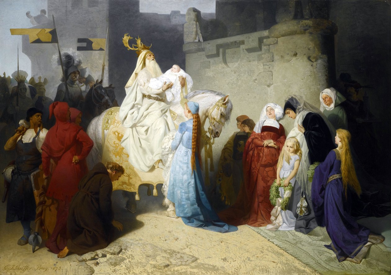 Merlin apresenta o futuro Rei Arthur par Emil Johann Lauffer (1837-1909) de Emil Johann Lauffer