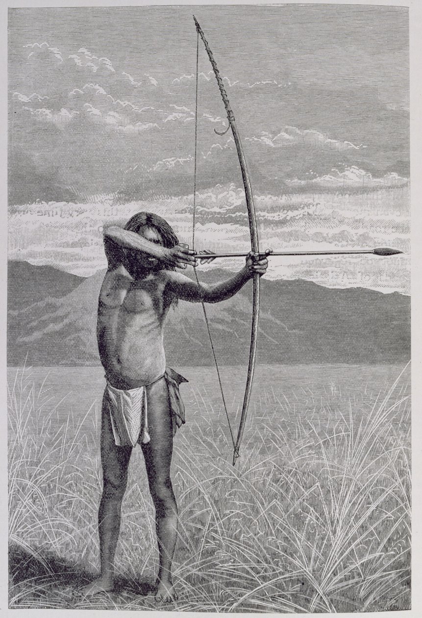 Um Veddah do Ceilão atirando com o arco, de "A História da Humanidade", Vol.III, pelo Prof. Friedrich Ratzel, 1898 de Emil Schmidt