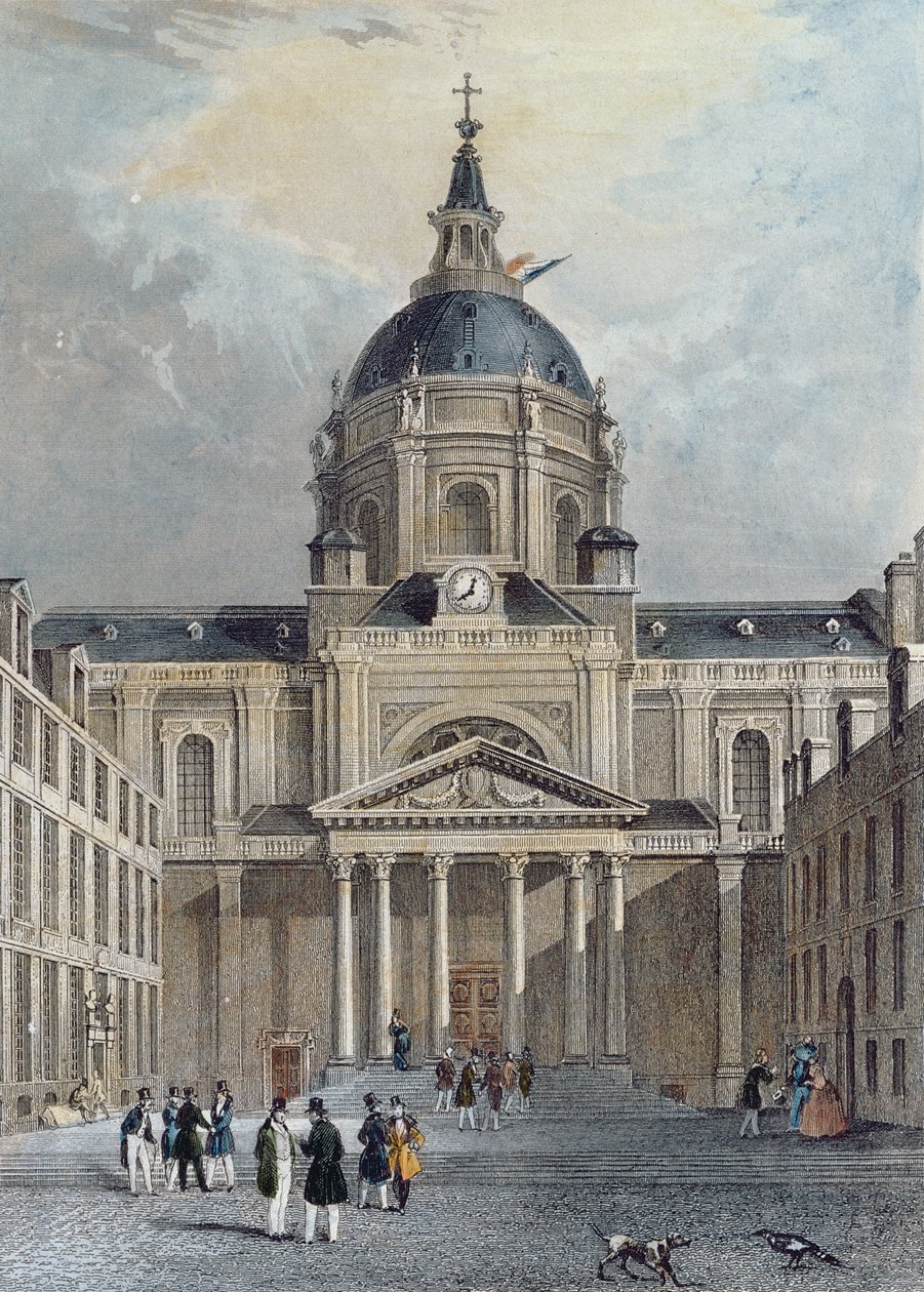 O pátio da Sorbonne, meados do século 19 (gravura a cores) de Emile and Rouergue Rouergue