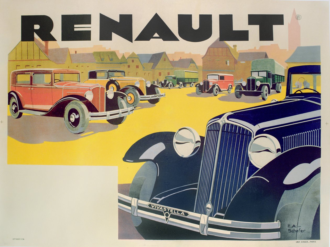 Anúncio para carros de motor Renault, c.1920 de Emile Andre Schefer