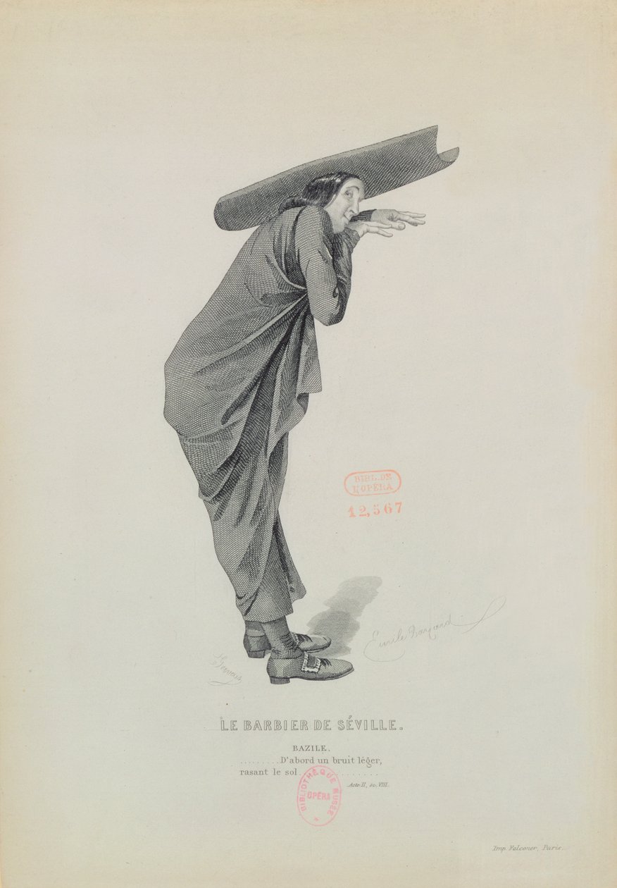 Bazile, da ópera &39;Le Barbier de Seville&39;, de Gioachino Rossini (1792-1868) Gravado por Eugene Gervais de Emile Antoine Bayard