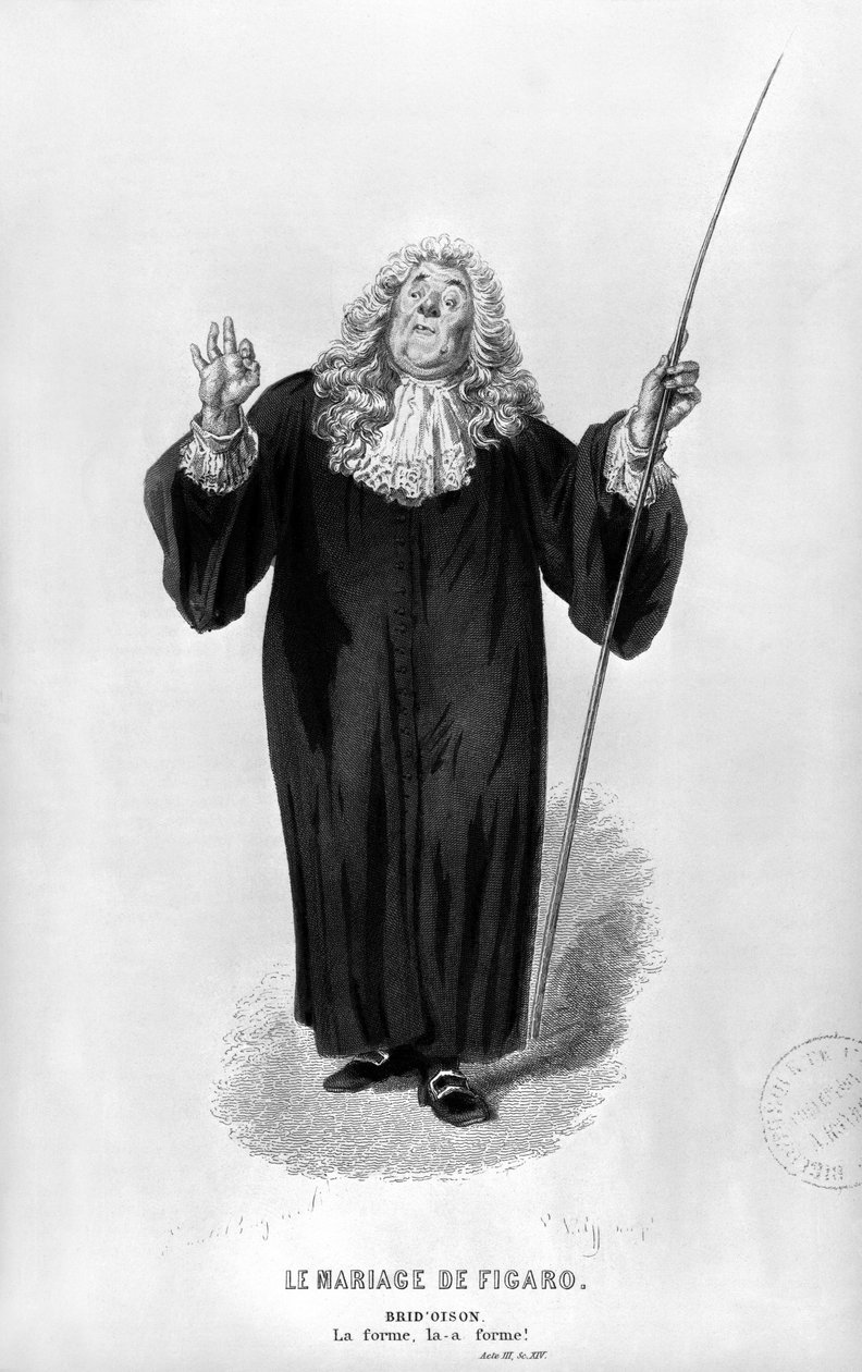 Brid&39;oison, ilustração do Ato III Cena 14 de &39;O Casamento de Fígaro&39; de Pierre Augustin Caron de Beaumarchais (1732-99) de Emile Antoine Bayard