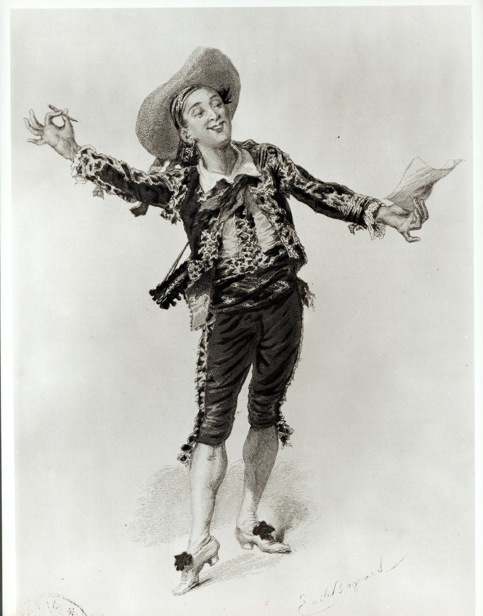 Figaro, ilustração do Ato I Cena 2 de &39;O Barbeiro de Sevilha&39; de Pierre Agostinho Caron de Beaumarchais (1732-99) gravado por L. Wolff, 1876 de Emile Antoine Bayard