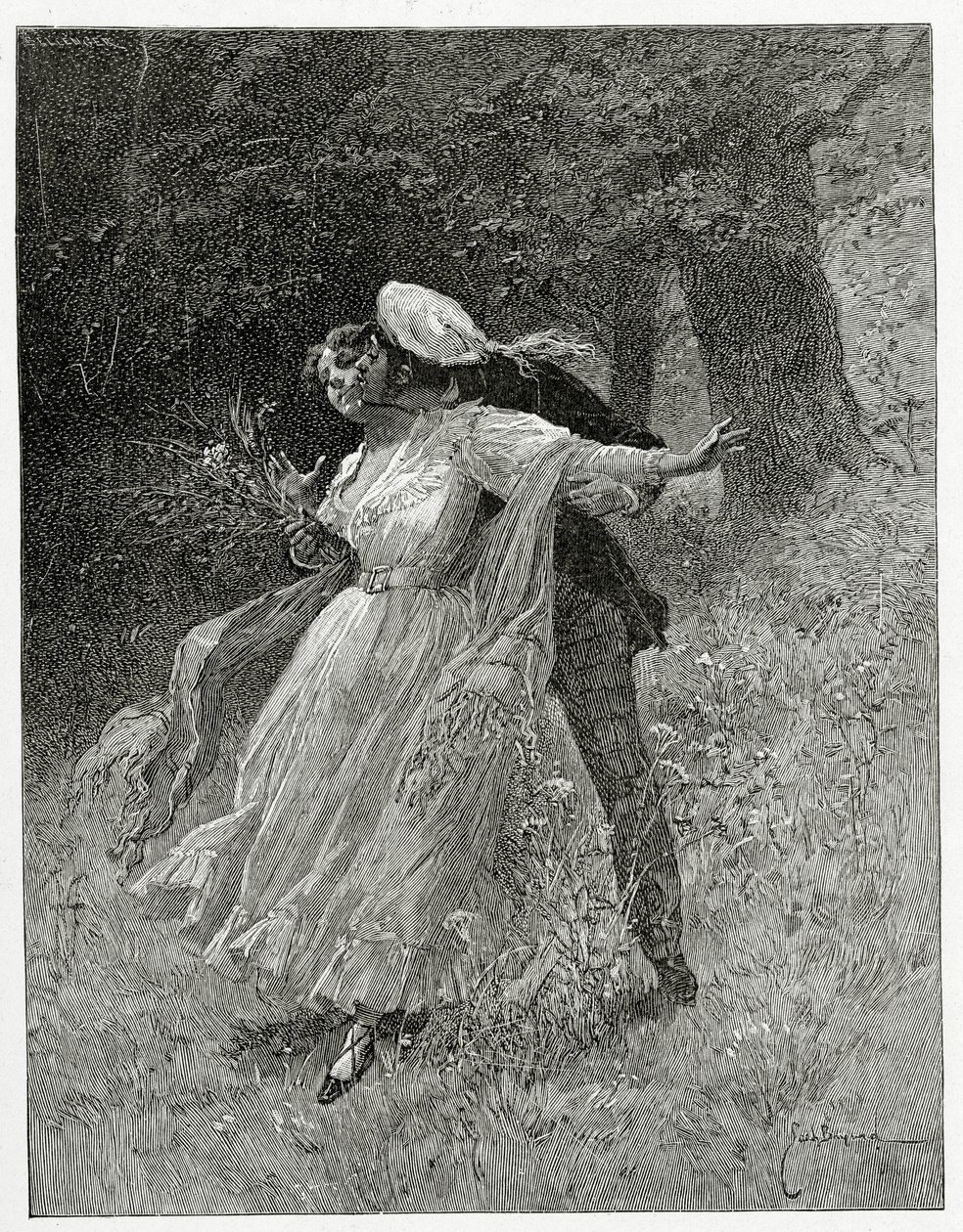 Juventude, as canções de ruas e bosques, século XIX (gravura bw) de Emile Antoine Bayard