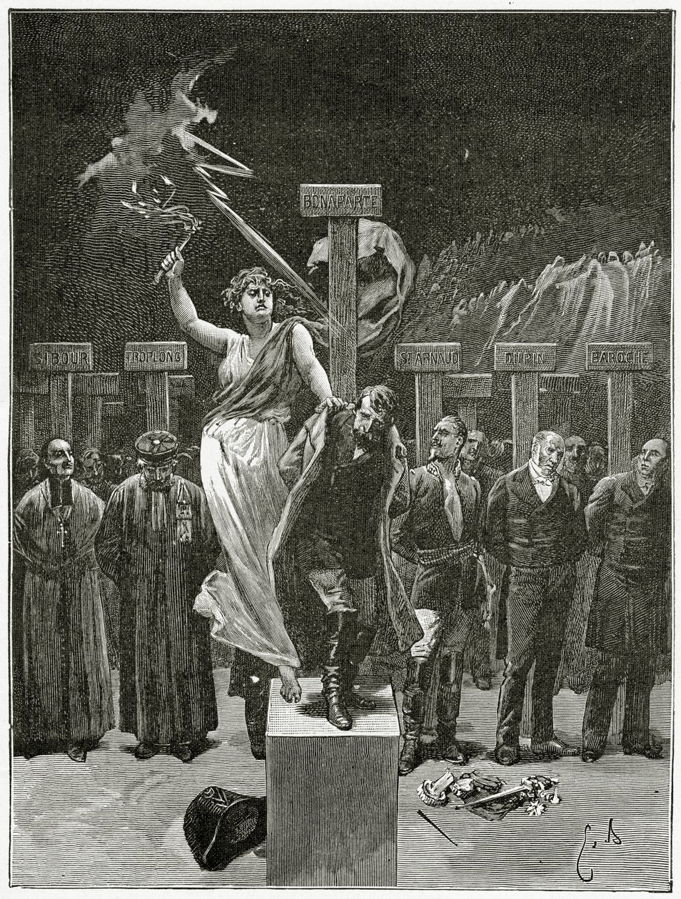 As punições, do século XIX (gravura bw) de Emile Antoine Bayard