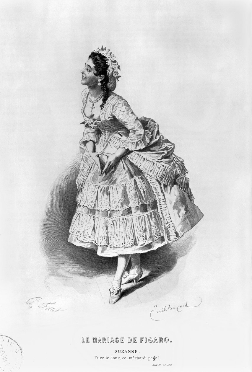 Suzanne, ilustração do Ato II Cena 17 de &39;O Casamento de Fígaro&39; de Pierre Augustin Caron de Beaumarchais (1732-99) gravado por Edouard Follet (século XIX) de Emile Antoine Bayard