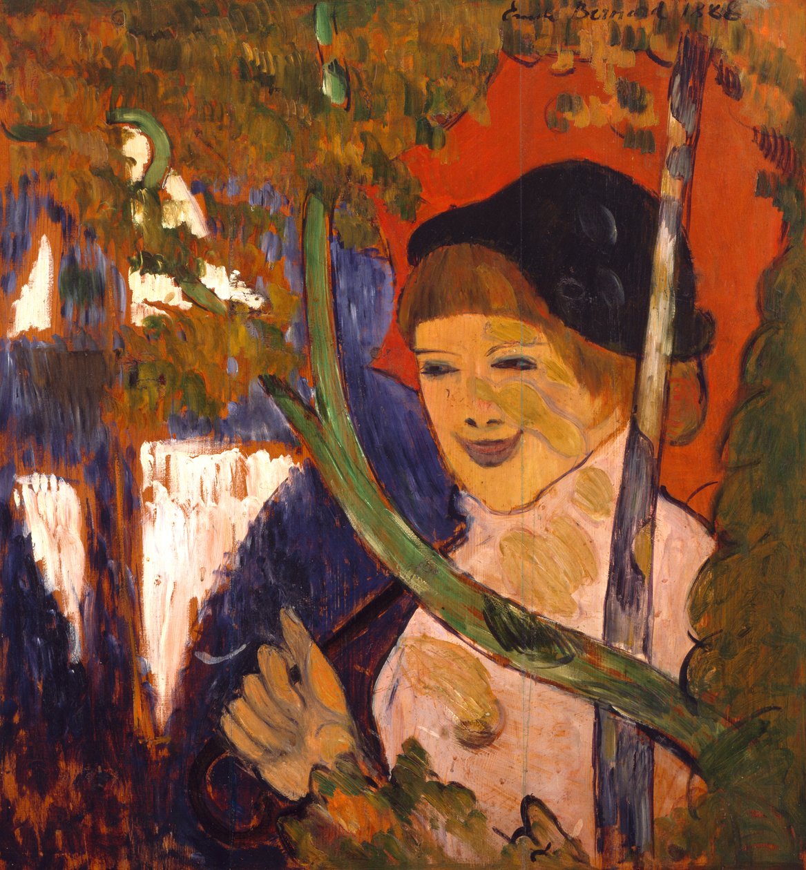 Breton Girl com um guarda-chuva vermelho, 1888 de Emile Bernard