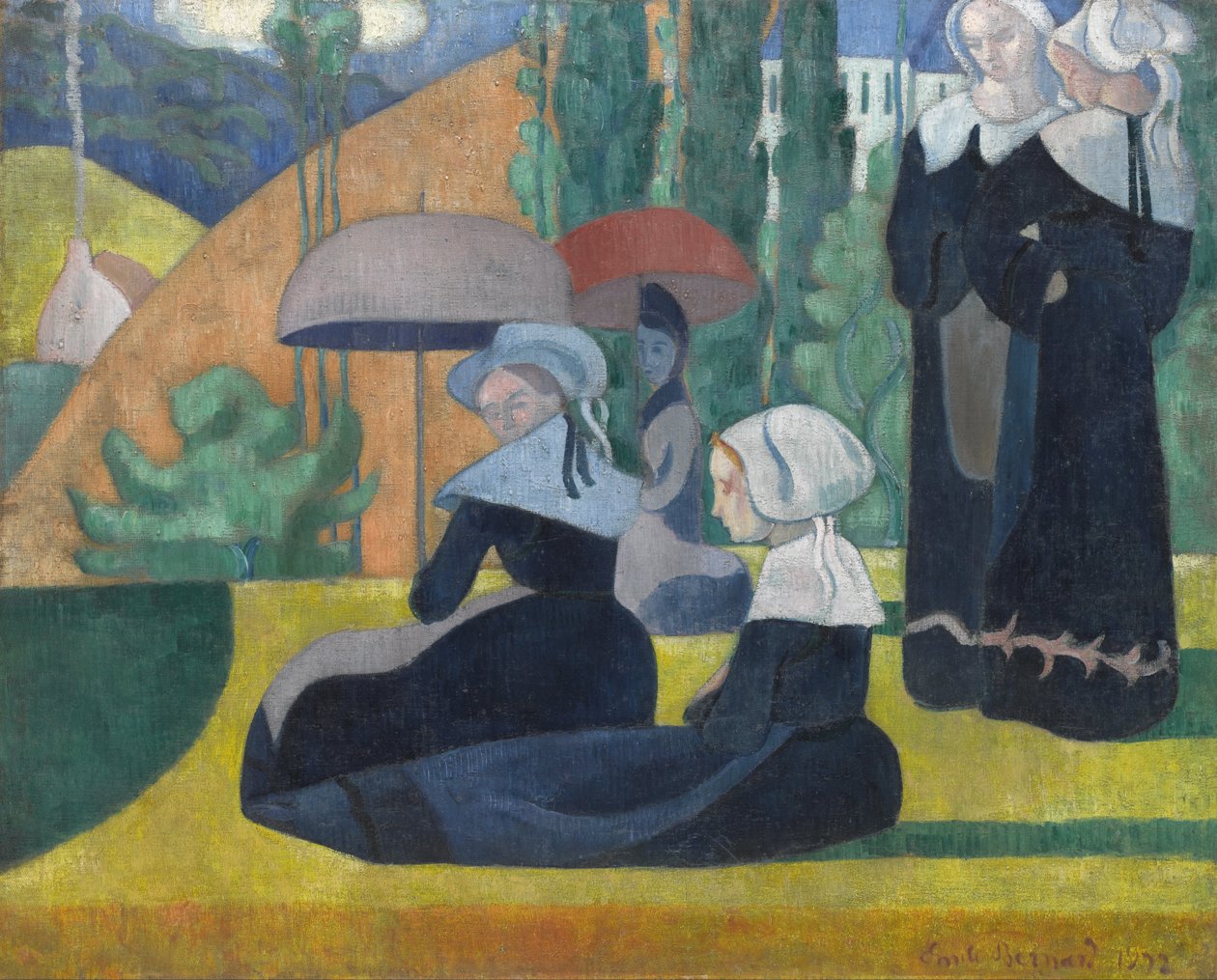 Mulheres bretãs com guarda-chuvas de Emile Bernard