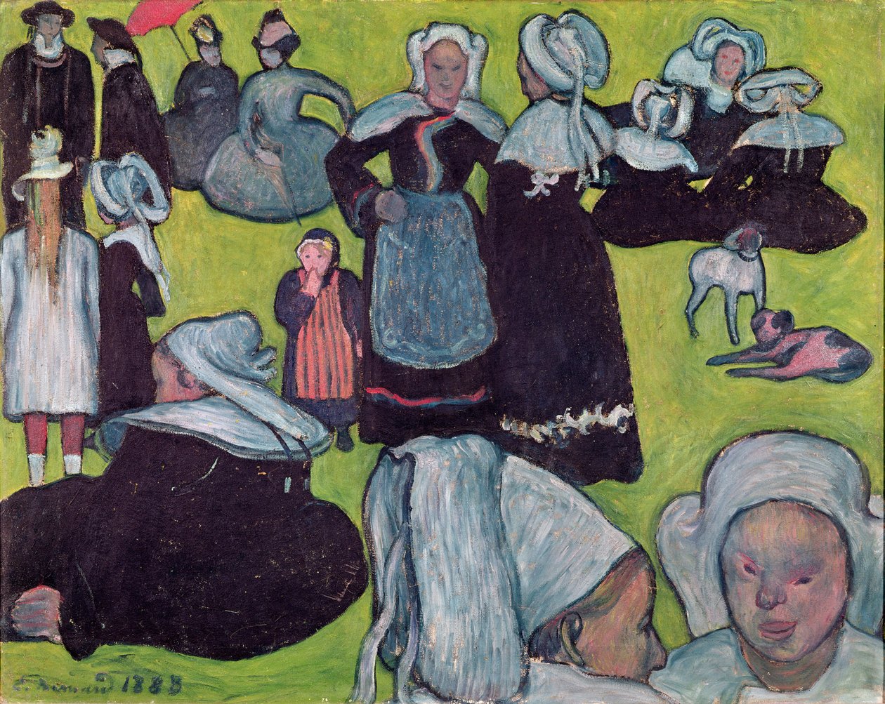 Bretons em um campo ou, o perdão, 1888 de Emile Bernard