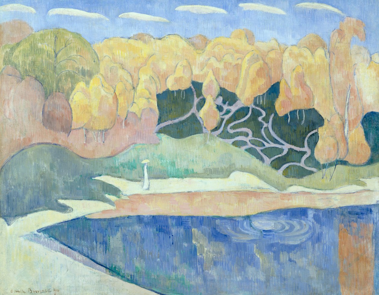 Mulher andando nas margens do Aven, 1890 de Emile Bernard