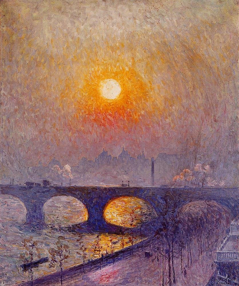 Pôr do sol sobre a ponte de waterloo de Emile Claus
