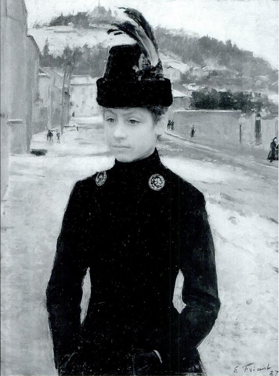 Garota nancy jovem em uma paisagem de neveEnglês: Garota nancy em um paisagem de neve: n de Emile Friant