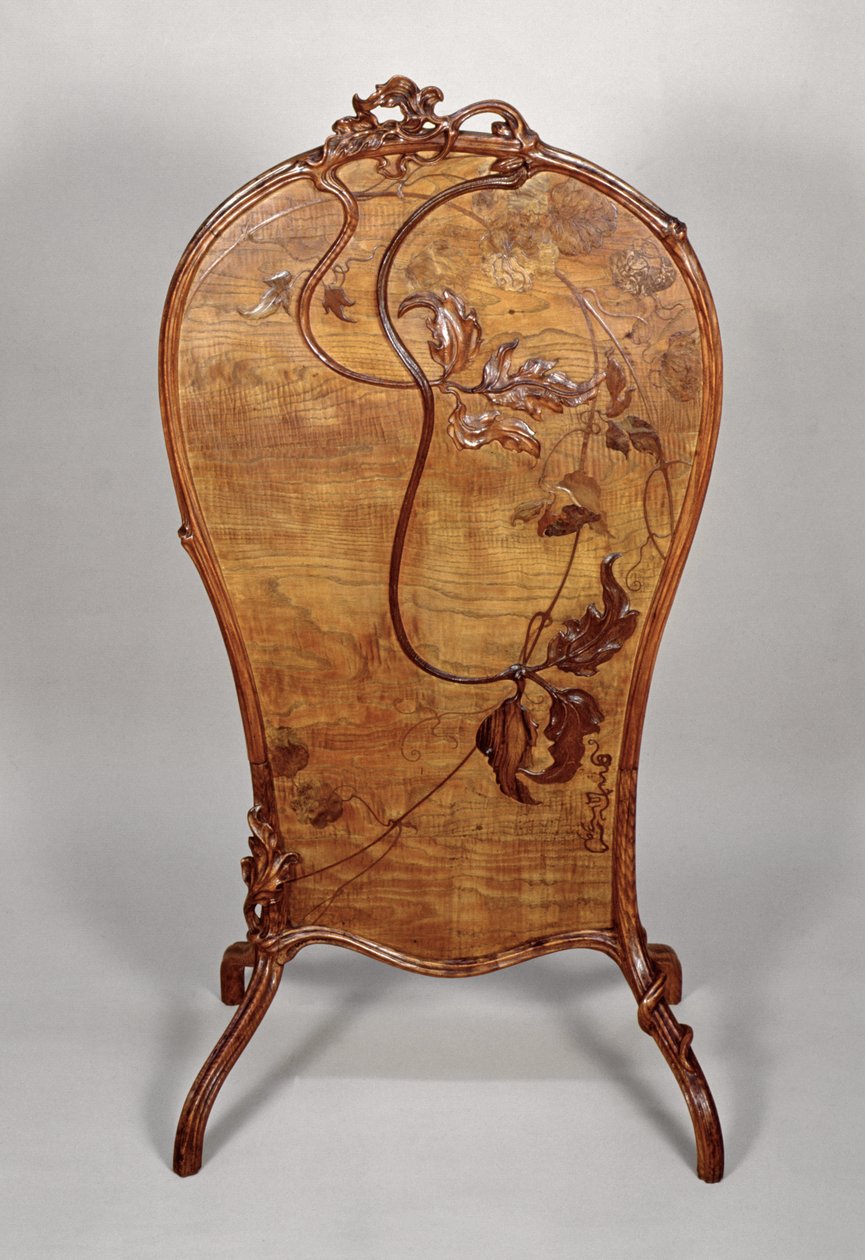 Tela de fogo com marchetaria de várias madeiras, 1900 (cinza) de Emile Galle