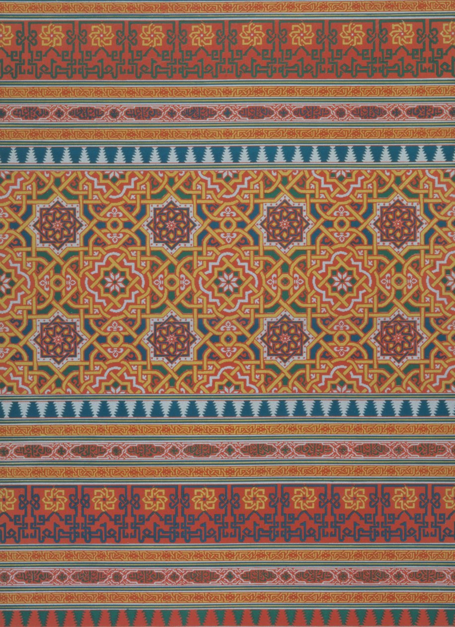 Fragmento de têxteis do século XIV, de «Arabic Decoration», gravado por Lemoine, pub. por Lemercier und C., Paris, 1885 de Emile Prisse d