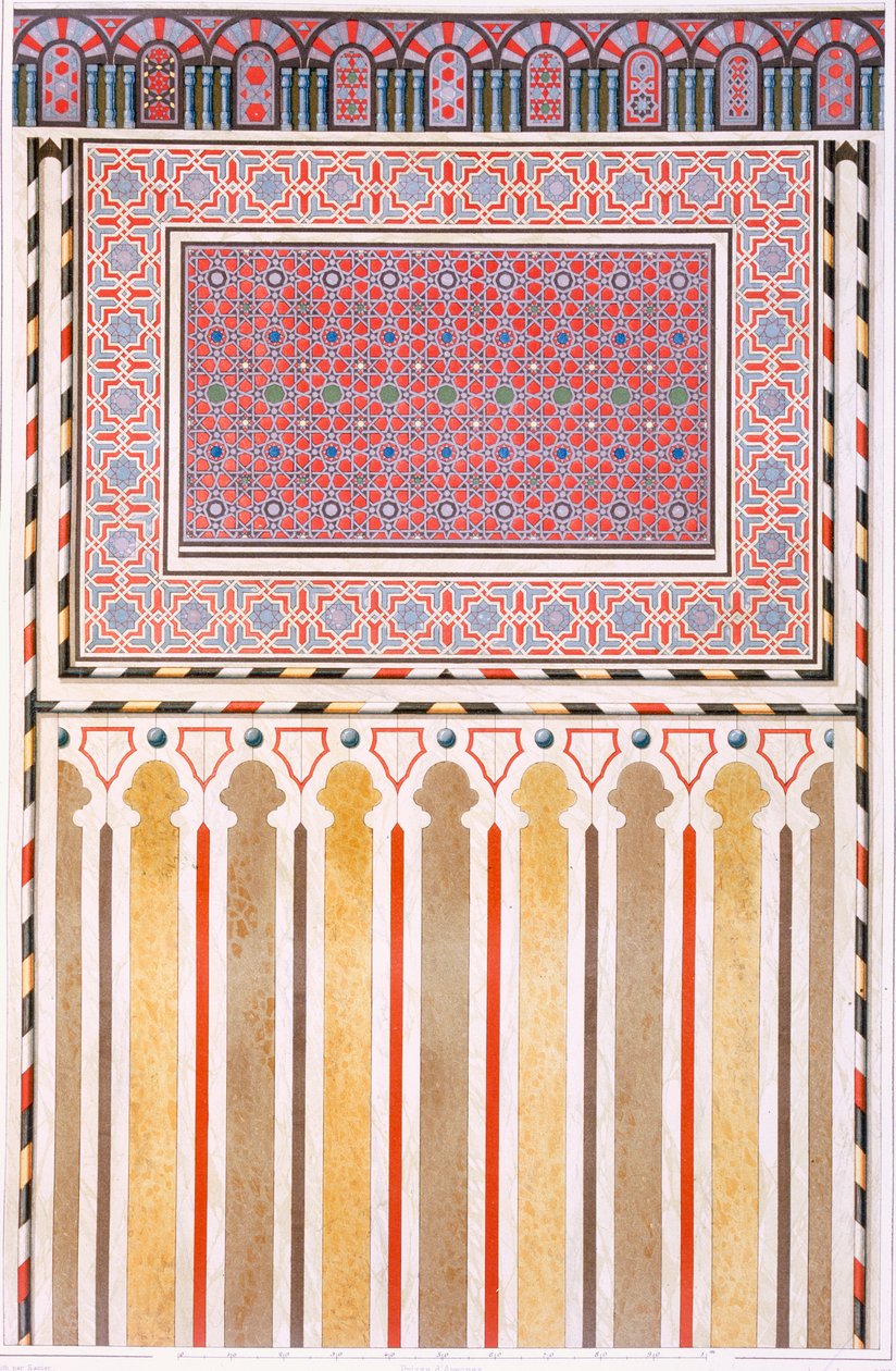 Cairo: Decoração da Mesquita El Bordeyny: padrões geométricos do mosaico do Mihrab, século XIX (cromolito) de Emile Prisse d