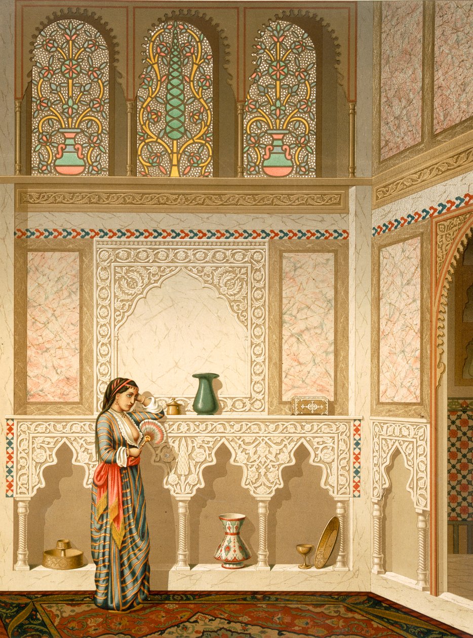 Cairo: Interior da casa doméstica de Sidi Youssef Adami, século XIX (cromolito) de Emile Prisse d