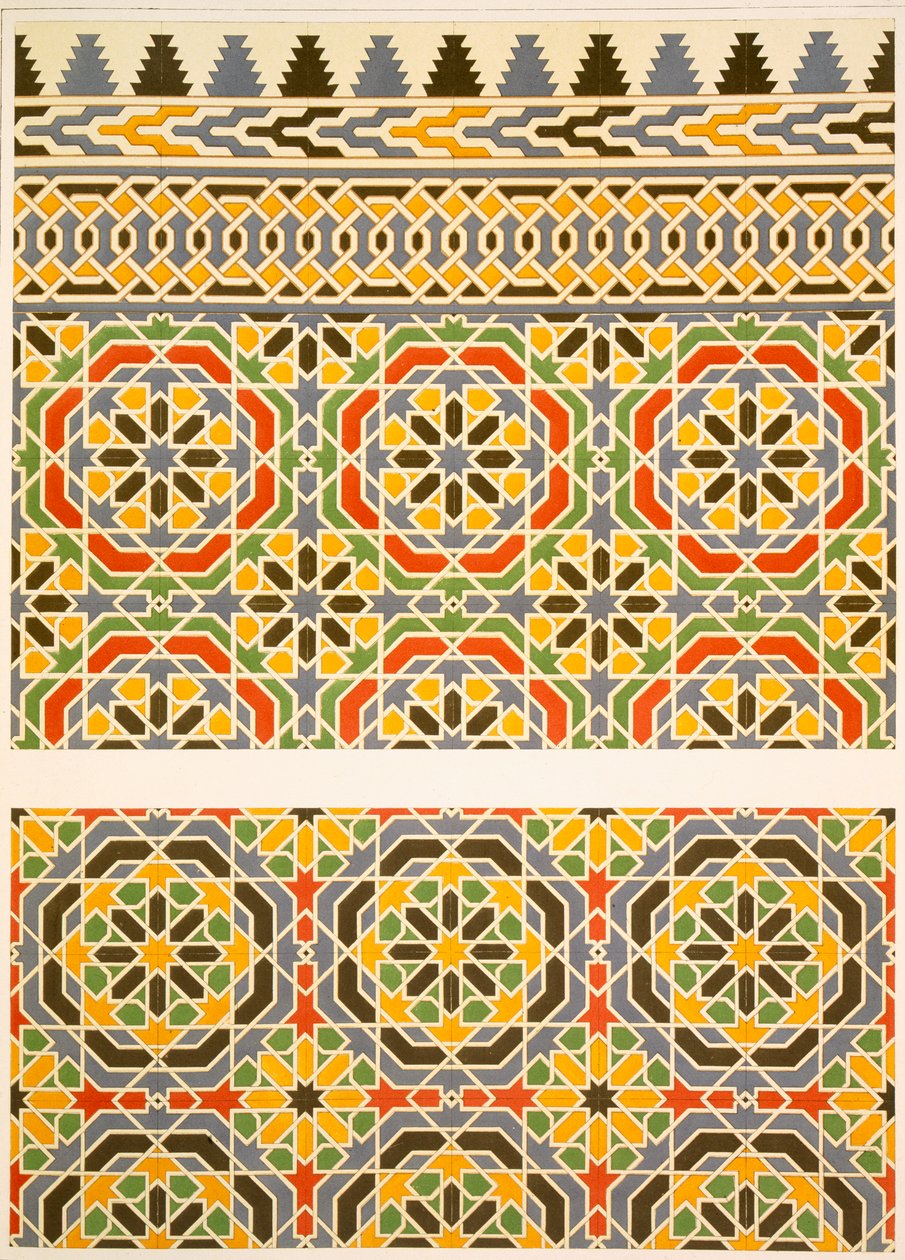 Cerâmica geométrica (faiança) decoração da Mesquita de Cheykhoun, século XIX (impressão) de Emile Prisse d