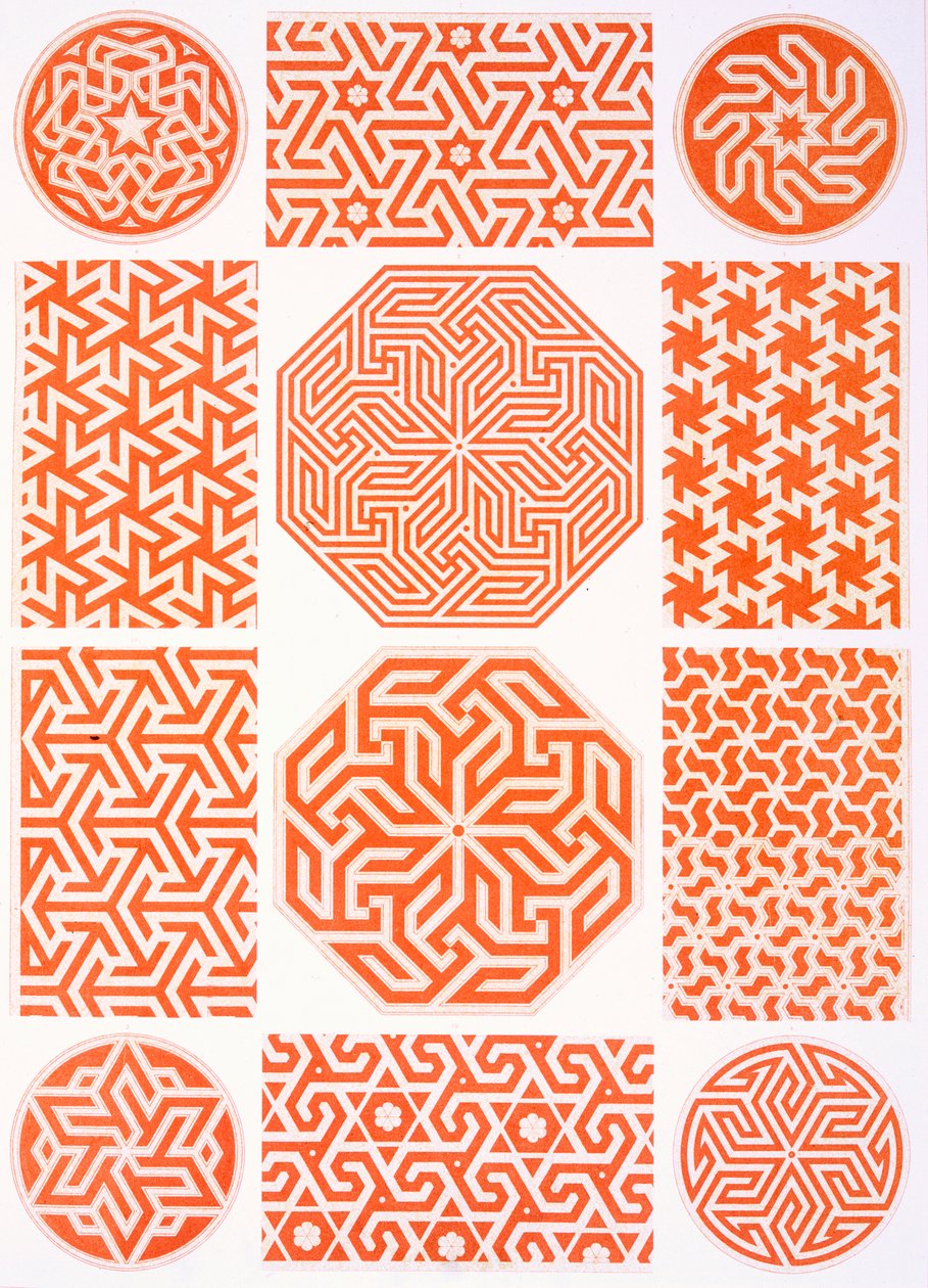 Decoração de estuque: vários padrões geométricos, século XIX (impressão) de Emile Prisse d
