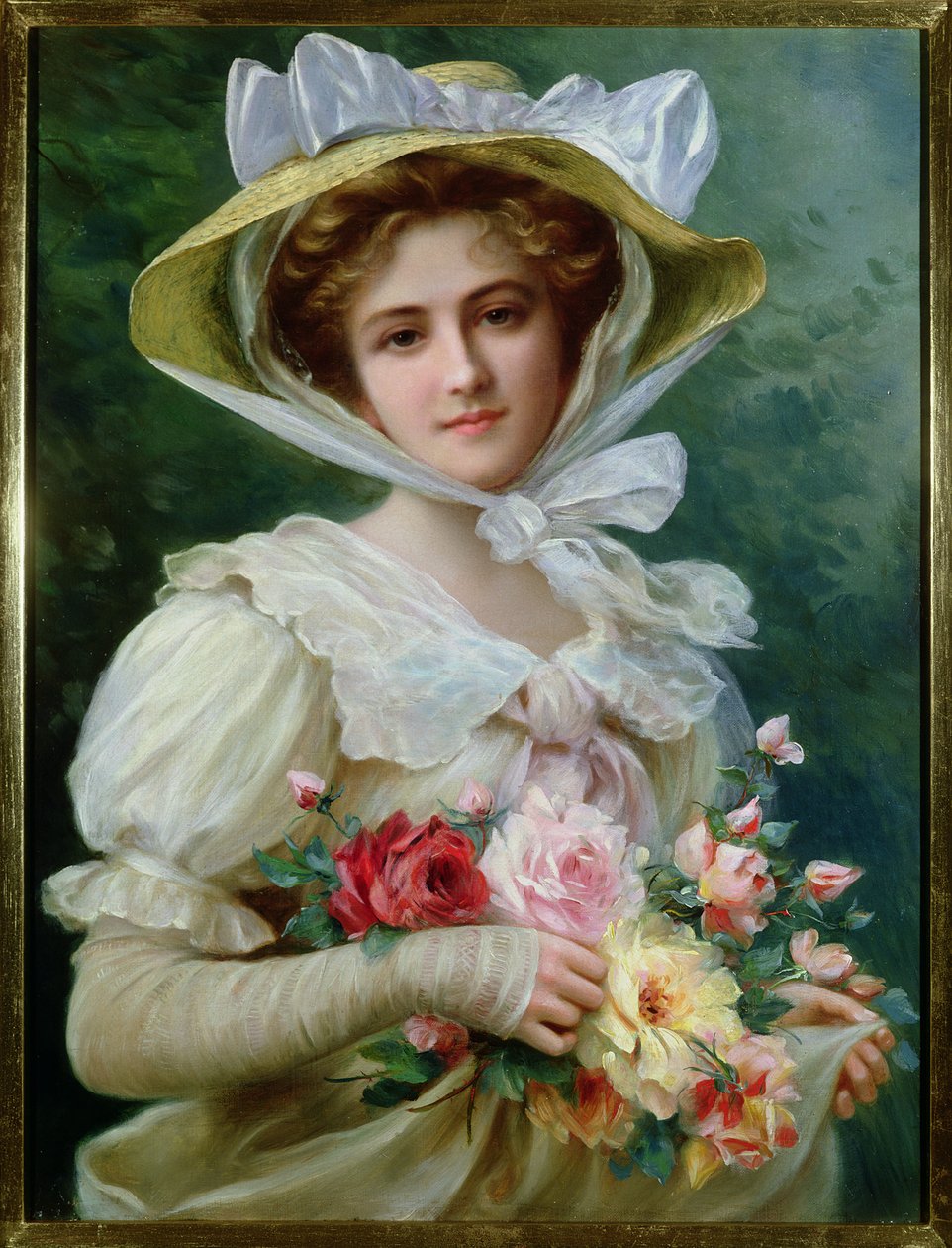 Senhora elegante com um buquê de rosas de Emile Vernon