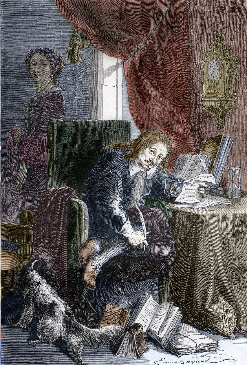 Retrato do escritor francês Paul Scarron (1610-1660) autor de comédias burlescas, está representado numa cadeira inválida, a sua esposa Françoise d