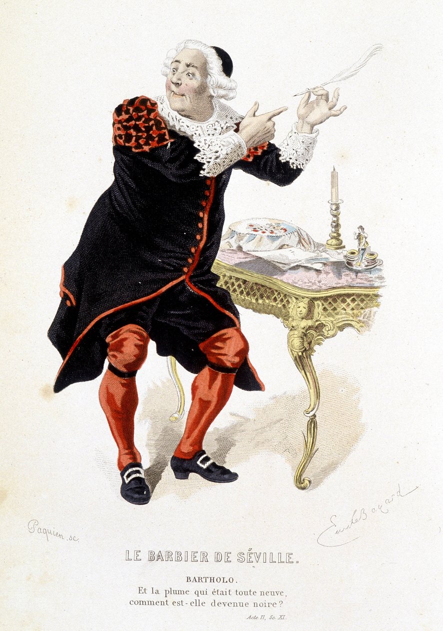 Bartholo em "Le barbier de Sevilha" - em "Oeuvres complètes de Beaumarchais", desenhos de Emile Bayard, ed. Laplace Sanchez & cie, Paris de Emile Antoine Bayard