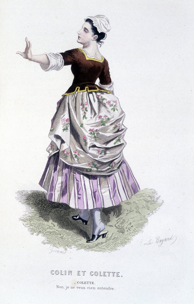 Obra completa de Beaumarchais (1732-1799) de Edouard Fournier. Desenho de Emile Bayard. Ed. Laplace, Sanchez et Cie, Paris 1876. Esta é Colette em "Colin e Colette". de Emile Antoine Bayard