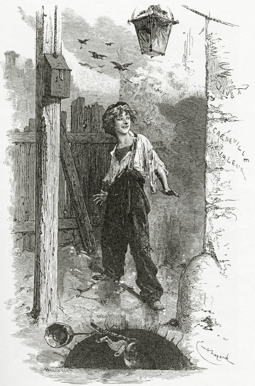 Gavroche, do século XIX (gravura bw) de Emile Antoine Bayard