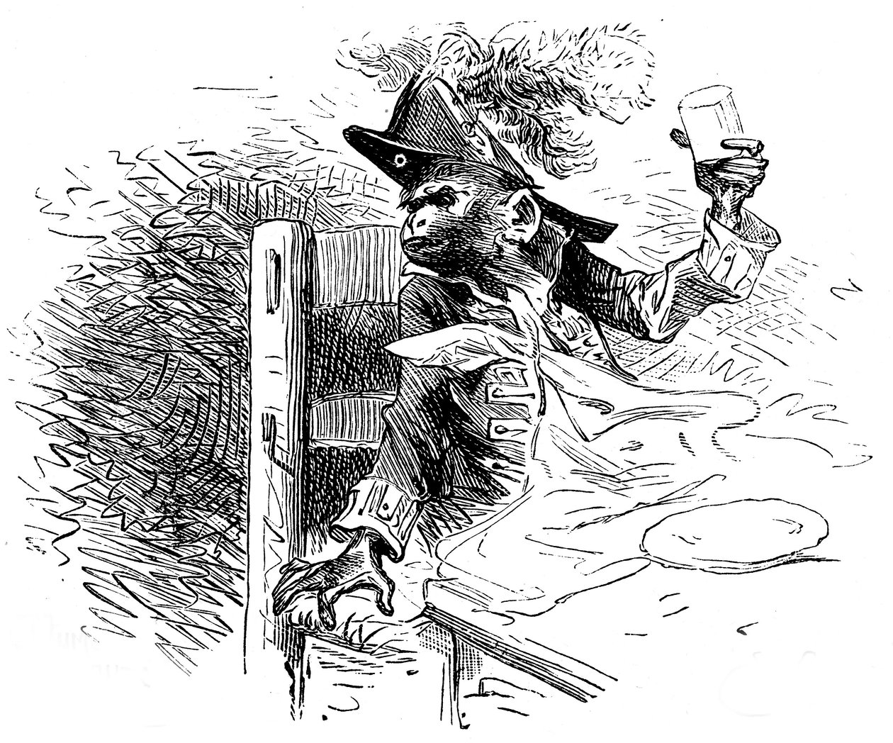 Ilustração de Emile Bayard para o romance "Sans Famille" de Hector Malot: Joli-Coeur (coração bonito), o macaco erudito da trupe de Monsieur Vitalis, artista itinerante - músico de rua, saltibank - Edição Hetzel 1880 - de Emile Antoine Bayard