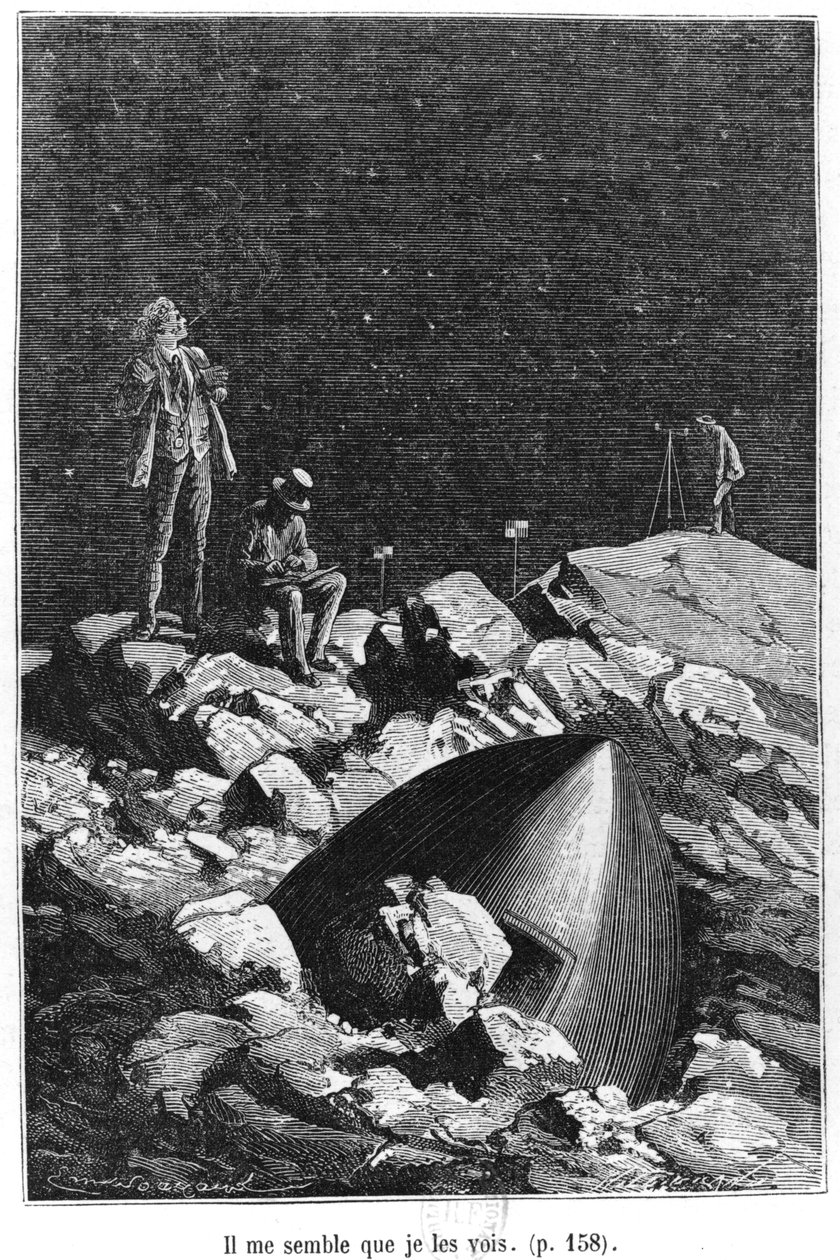 Ilustração de &39;Da Terra à Lua&39; de Jules Verne (1828-1905) Paris, Hetzel, publicada em 1865 de Emile Antoine Bayard