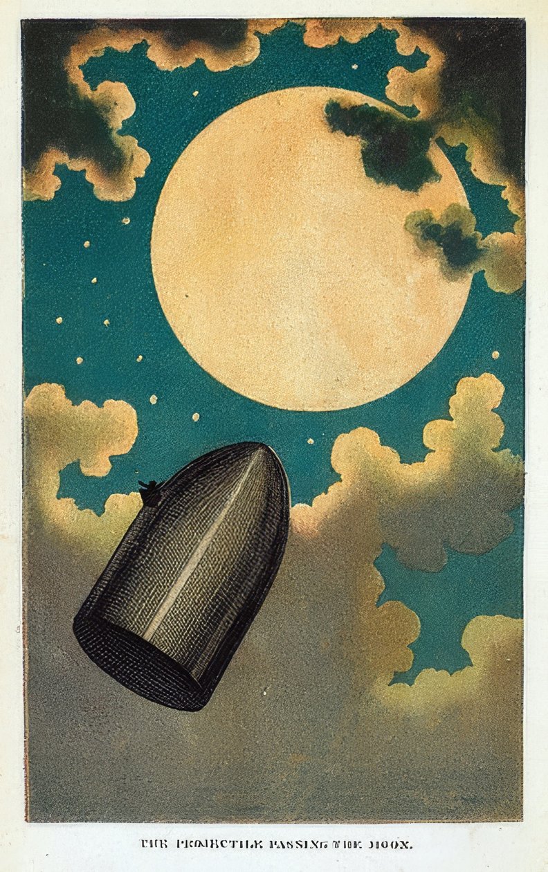 Ilustração do livro Da Terra à Lua, de Jules Verne. 1877 de Emile Antoine Bayard